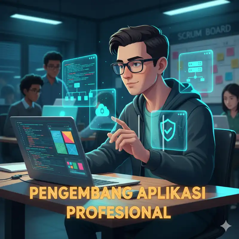 Ilustrasi mahasiswa RPL sedang membuat aplikasi